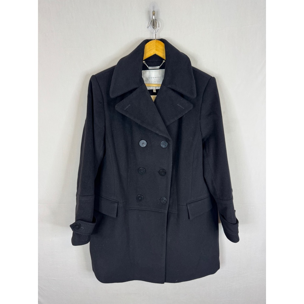 Windsmoor by Paul Costelloe Black Wool Cashmere Pea Coat Double Breasted 14